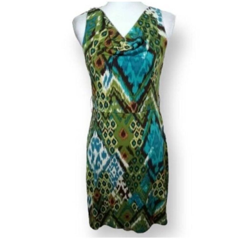 IZ BYER TURQUOISE & GREEN DRESS SZ.M EUC. - Picture 2 of 4